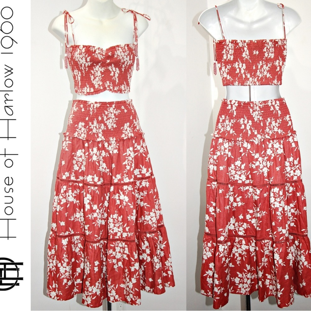 House of Harlow 1960 NWT Linen Skirt and Top Set Smocked Midi Boh… - Picture 13 of 13